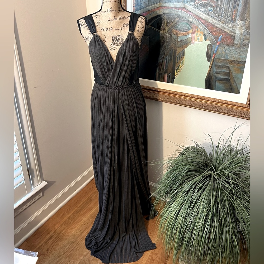 Free People RARE FIND - charcoal maxi dress with accents - S